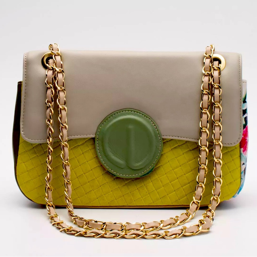 EBARRITO Leather Shoulder Bag Logo Chain Strap HANDMADE in Italy
